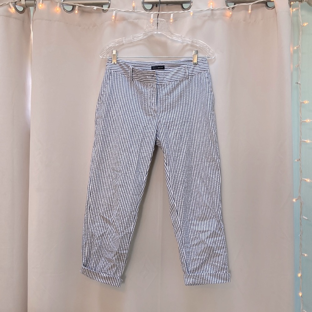 Blue and white striped cotton ankle pants, size 6, loose fit Willi Smith pant